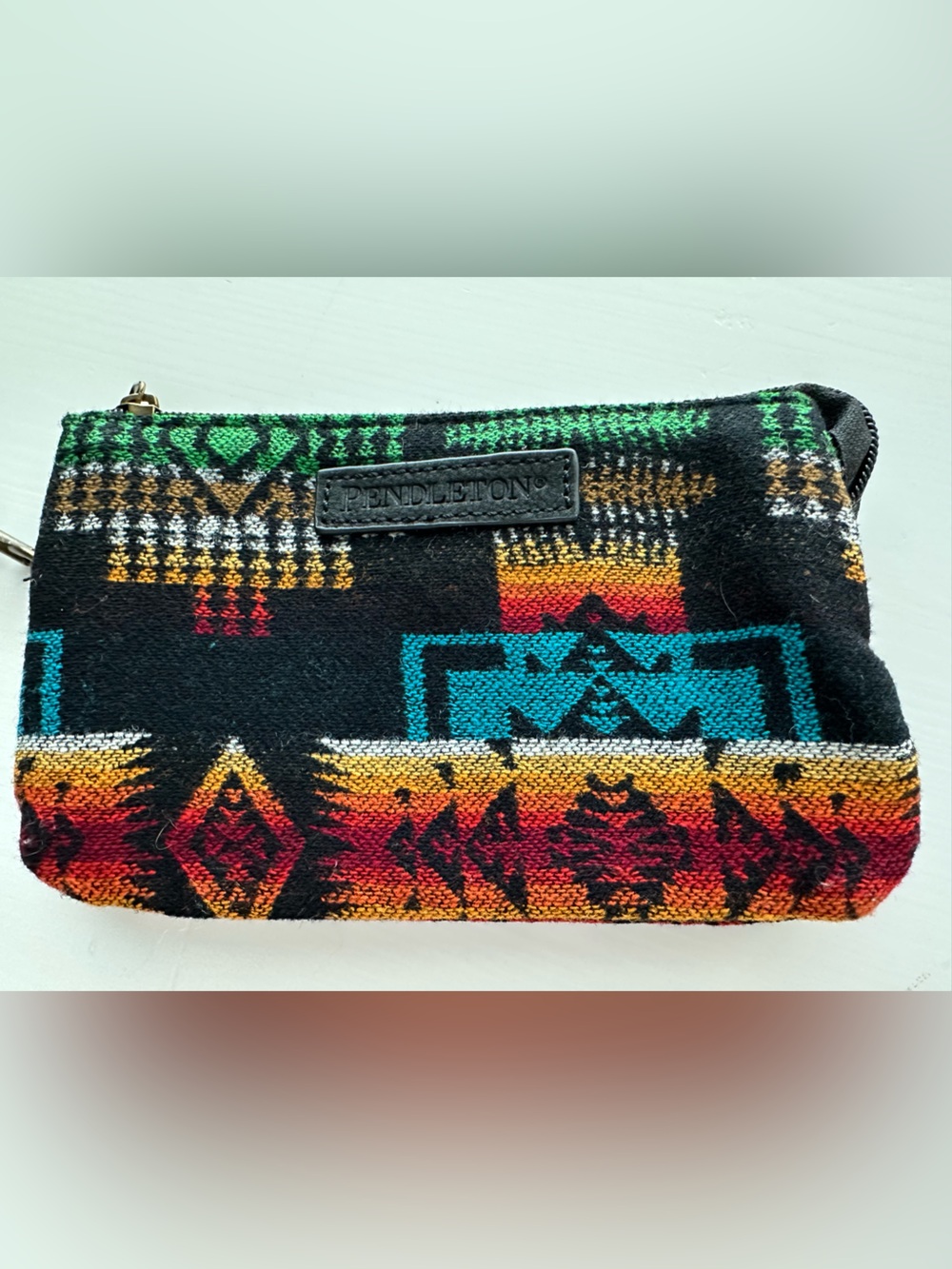 Pendleton Black Leather-Trimmed Colorful Pattern Wristlet